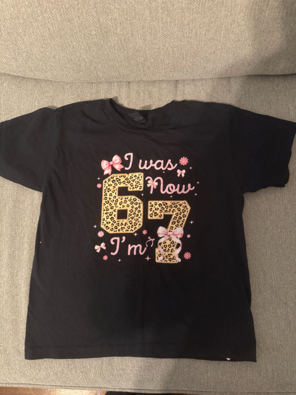 Girls Black 'I Was 9 Once' Graphic Tee with Leopard Print